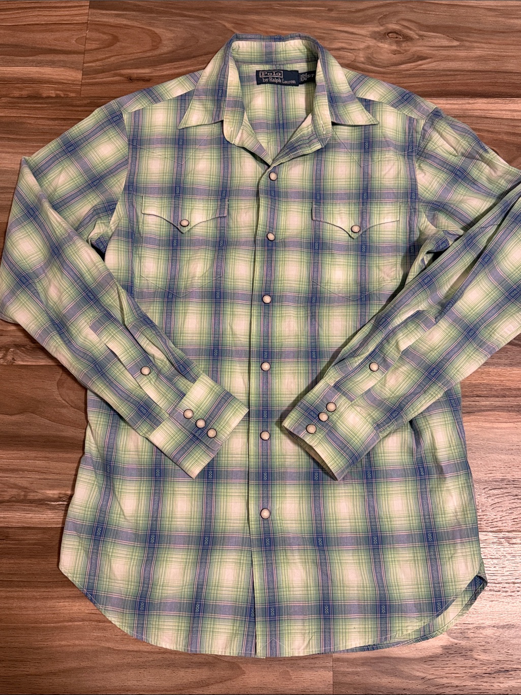 Vintage Polo Ralph Lauren Western Pearl Snap Shirt Mens S Green Plaid Cowboy